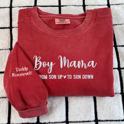 Custom Embroidered Boy Mama Sweatshirt with Names on The Sleeve