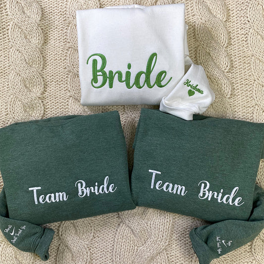 Custom Embroidered Bride & Team Bride Sweatshirt Hoodie, Unique Bridal and Bridesmaid Shower Gift