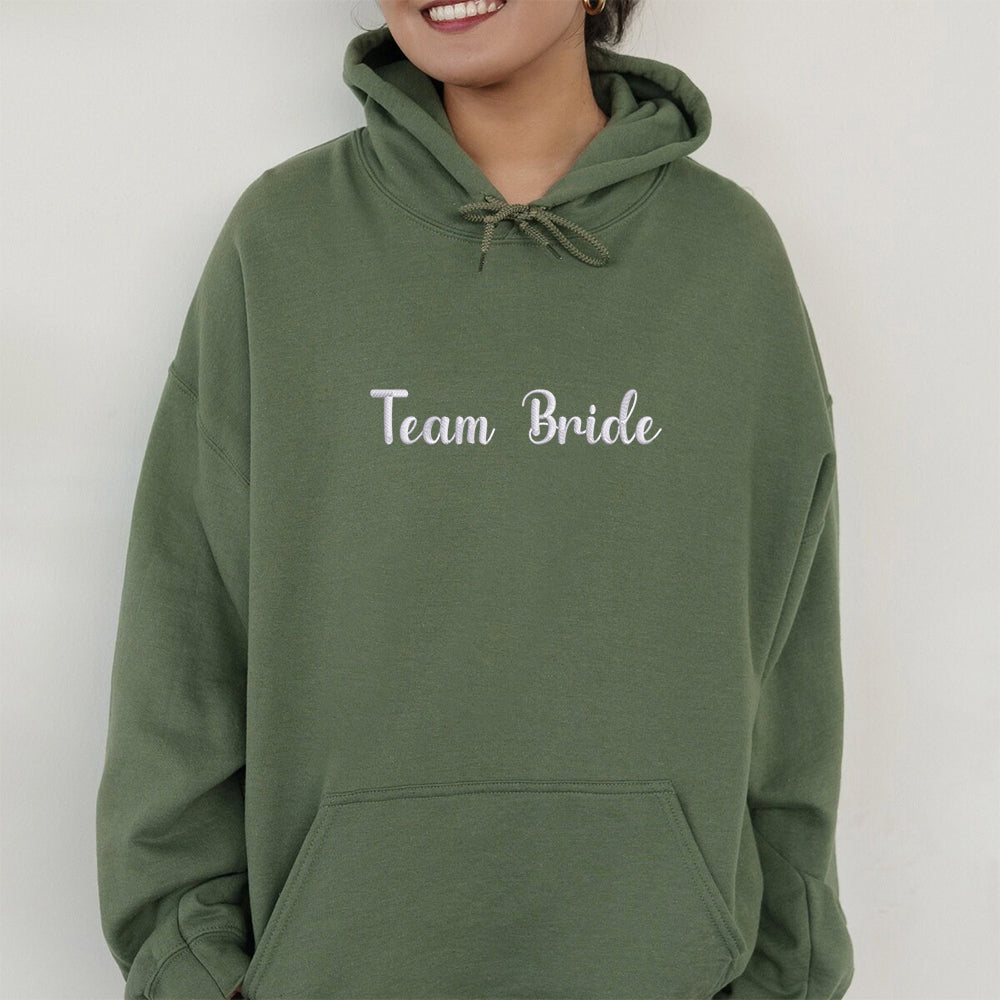 Custom Embroidered Bride & Team Bride Sweatshirt Hoodie, Unique Bridal and Bridesmaid Shower Gift