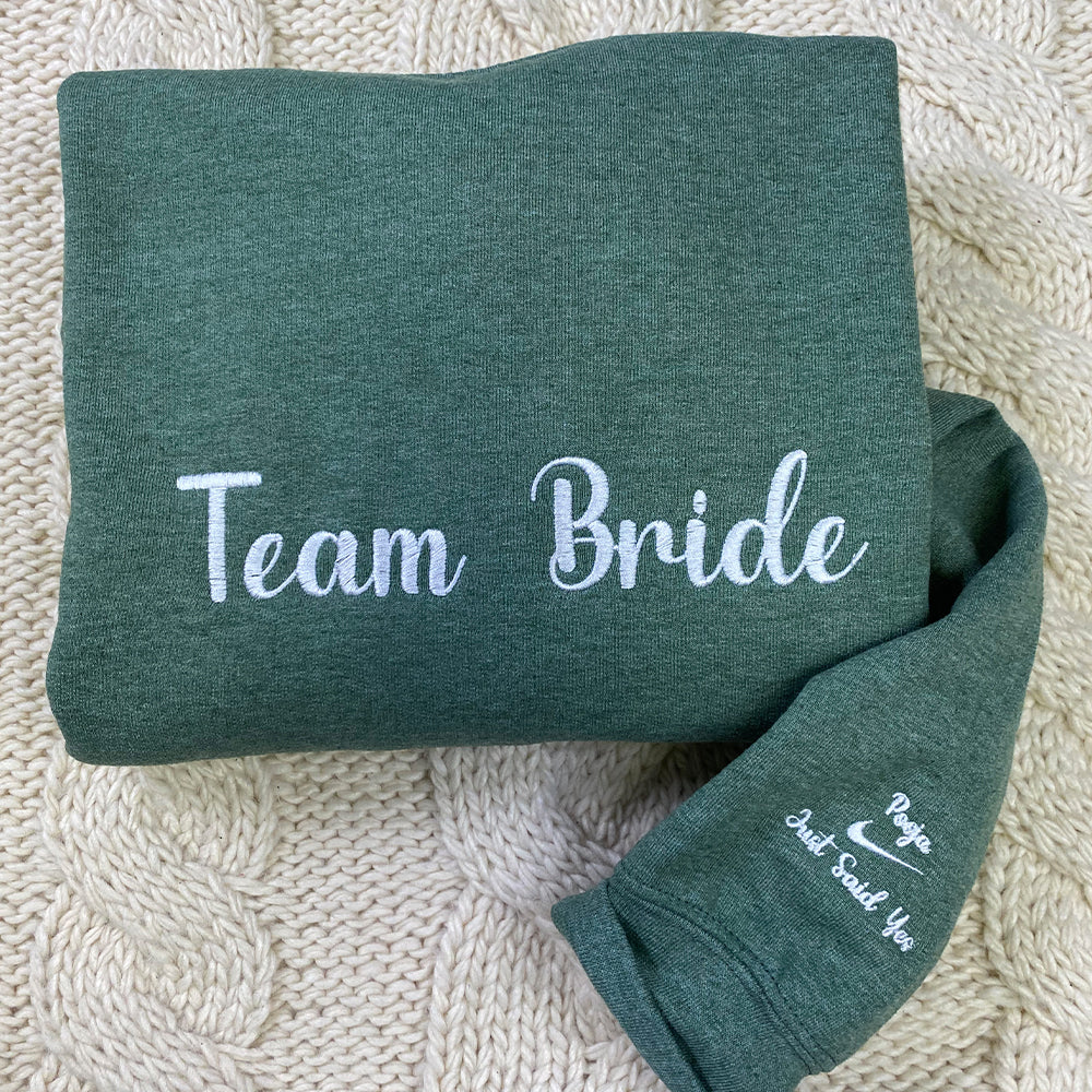 Custom Embroidered Bride & Team Bride Sweatshirt Hoodie, Unique Bridal and Bridesmaid Shower Gift