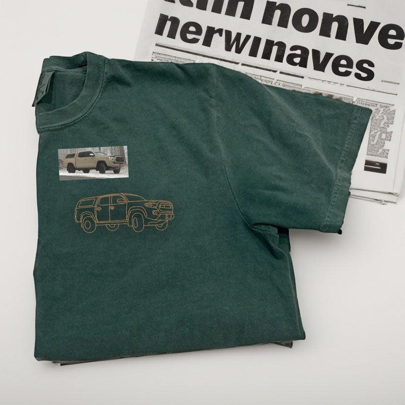 Custom Embroidered Car Portrait Comfort Colors® T-shirt From Photo, Personalized Car T-shirt, Car Lover Gift, Gift For Dad