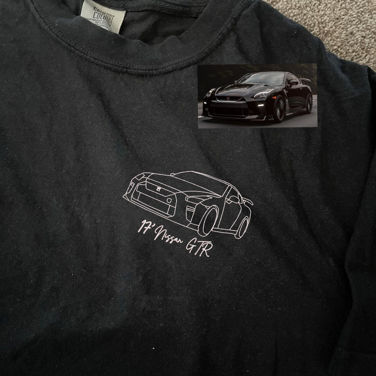 Custom Embroidered Car Portrait Comfort Colors® T-shirt From Photo, Personalized Car T-shirt, Car Lover Gift, Gift For Dad