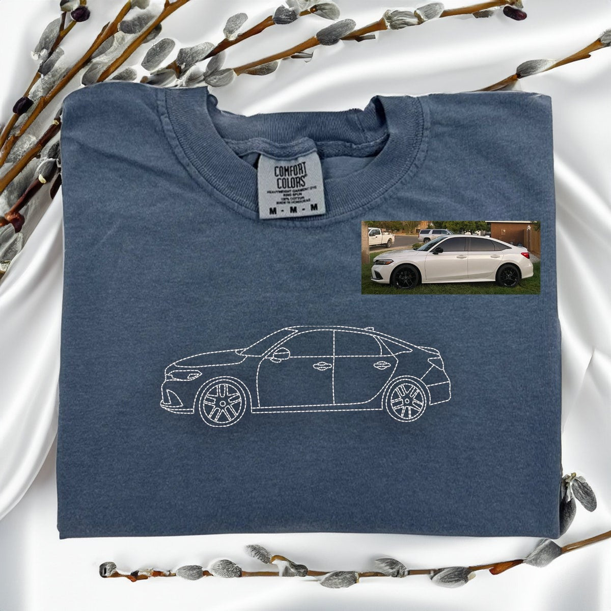 Custom Embroidered Car Portrait Comfort Colors® T-shirt From Photo, Personalized Car T-shirt, Car Lover Gift, Gift For Dad