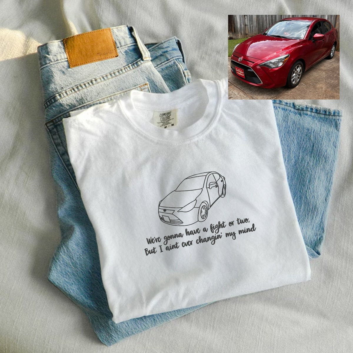 Custom Embroidered Car Portrait Comfort Colors® T-shirt From Photo, Personalized Car T-shirt, Car Lover Gift, Gift For Dad