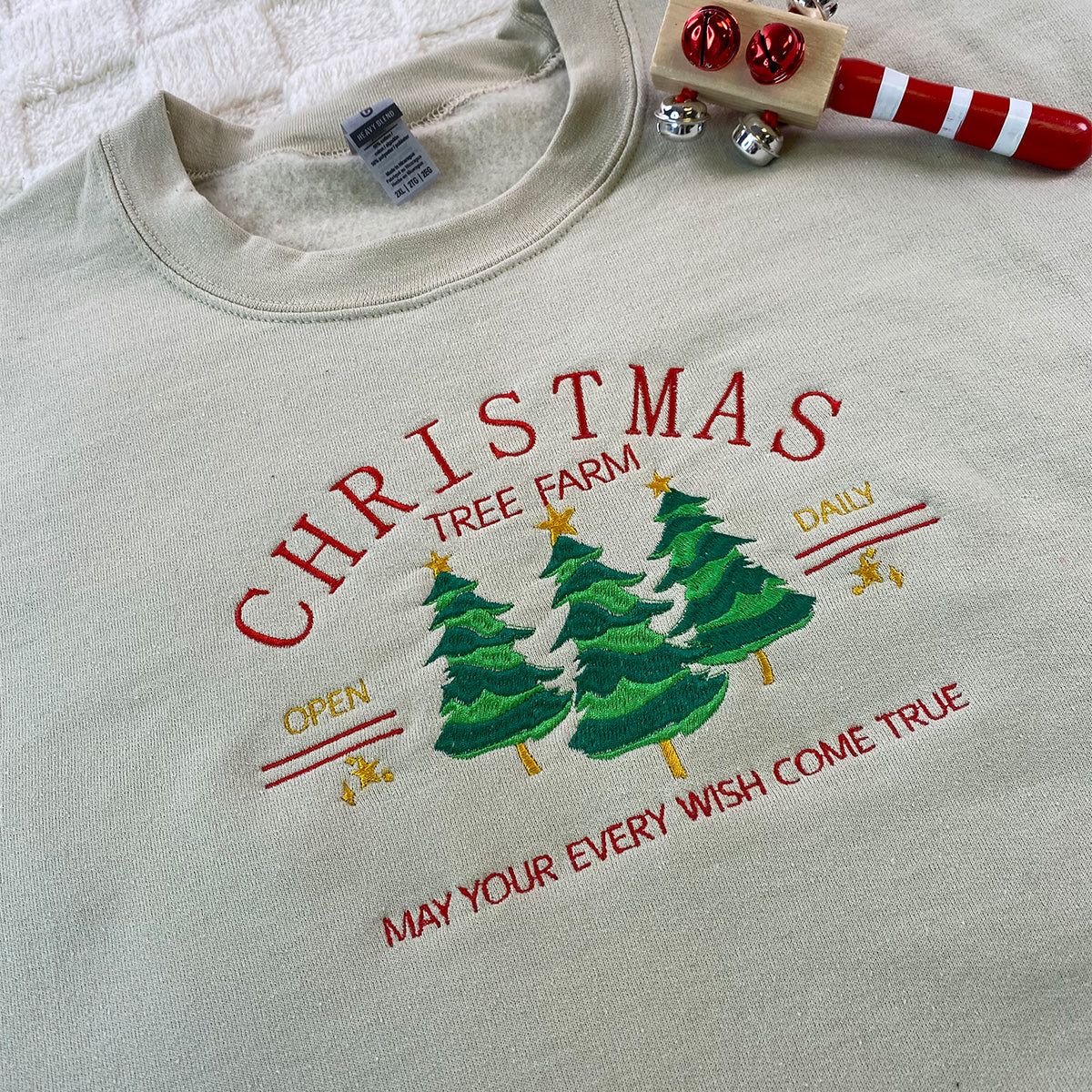 Custom Embroidered Christmas Tree Farm Sweatshirt Hoodie with Initials on Sleeve