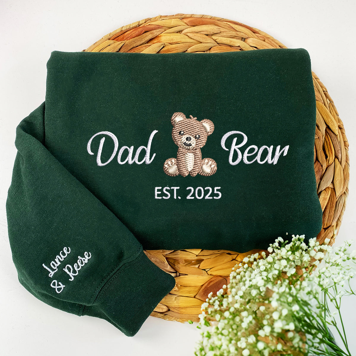 Custom Embroidered Dad Bear Sweatshirt Hoodie with Est Year