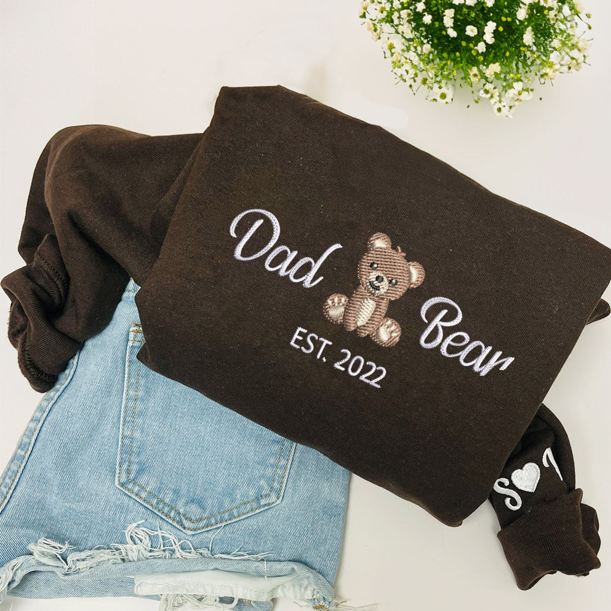 Custom Embroidered Dad Bear Sweatshirt Hoodie with Est Year