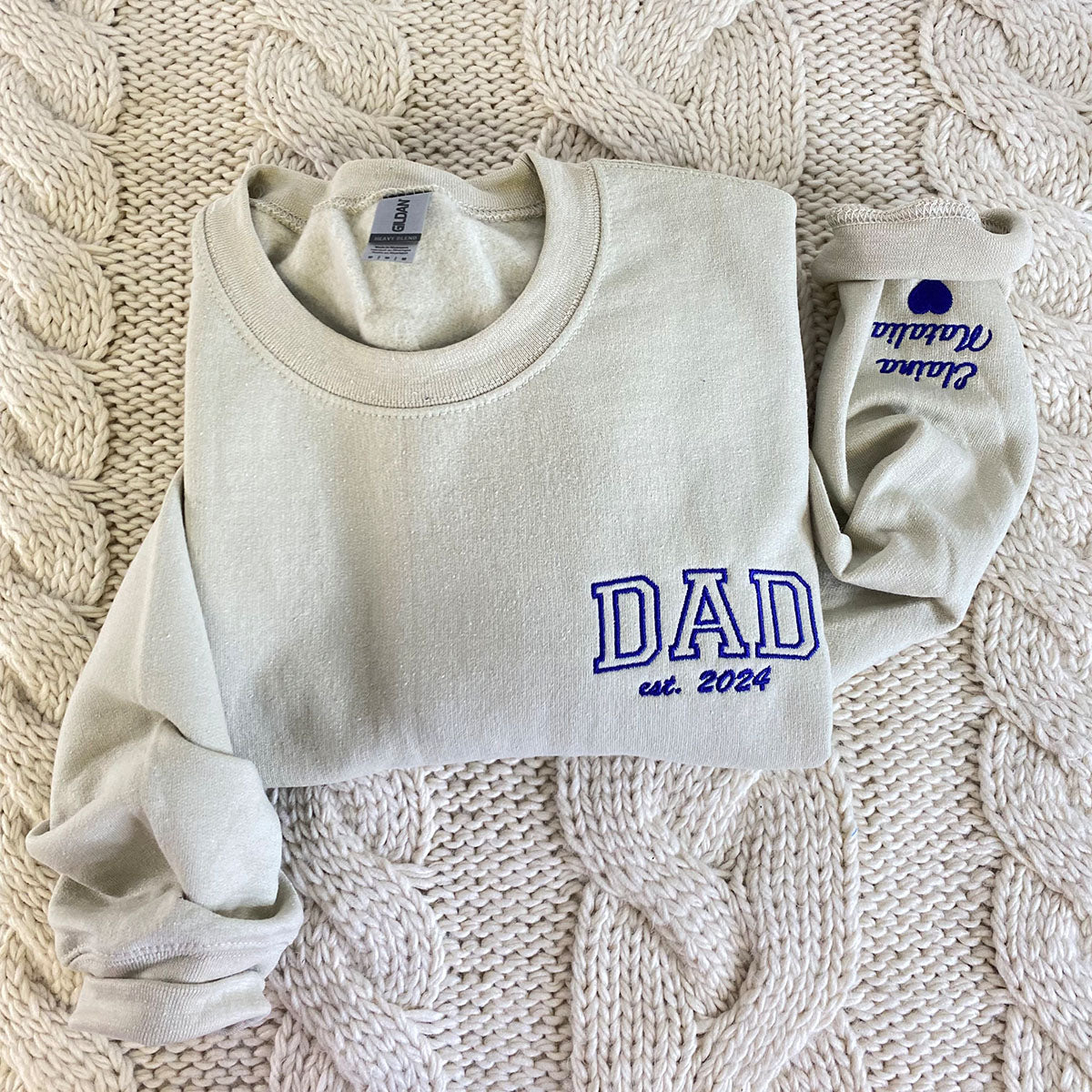 Custom Embroidered Dad EST Year Sweatshirt Hoodie with Kid Names on The Sleeve, Meaning Gift for Father's Day