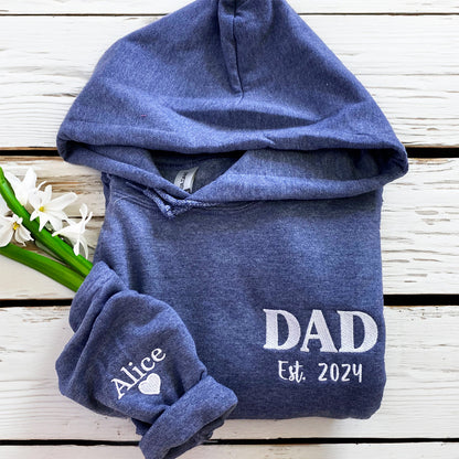 Custom Embroidered Dad Est Sweatshirt Hoodie, Father's Day Gift for Dad