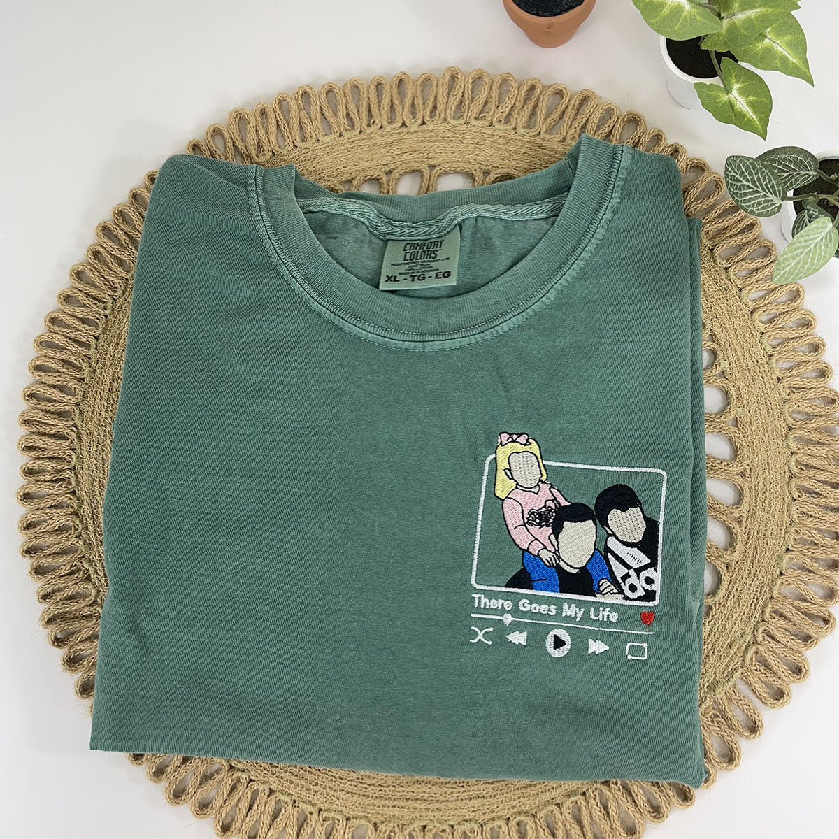 Custom Embroidered Dad and Son Portrait T-Shirt with Father's Song, Unique Gift for Father's Day