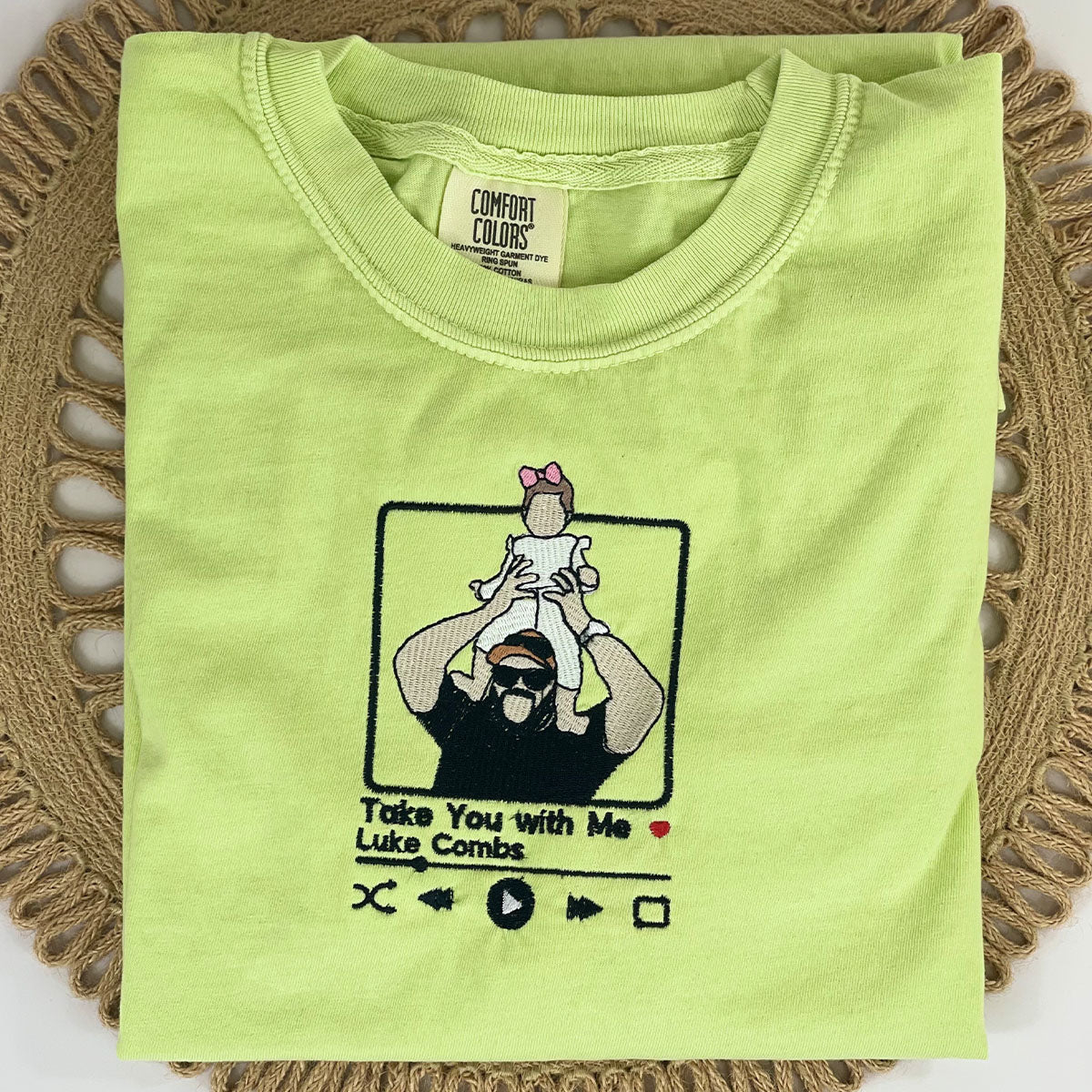 Custom Embroidered Dad and Son Portrait T-Shirt with Father's Song, Unique Gift for Father's Day