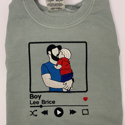 Custom Embroidered Dad and Son Portrait T-Shirt with Father's Song, Unique Gift for Father's Day