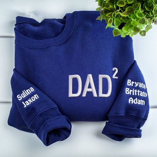 Custom Embroidered Dad of Two Sweatshirt Hoodie with Kid's Name on Sleeve