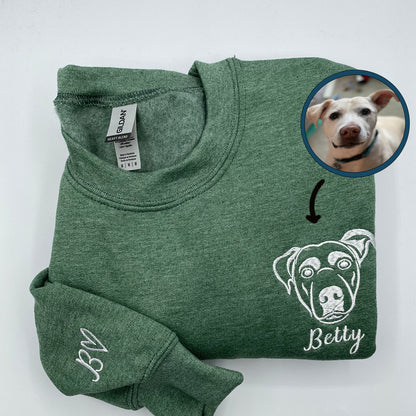 Custom Embroidered Dog Face Sweatshirt Hoodie from Your Photo with Dog Names on Sleeve