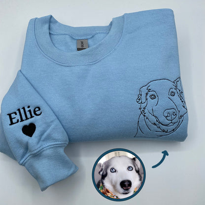 Custom Embroidered Dog Face Sweatshirt Hoodie from Your Photo with Dog Names on Sleeve