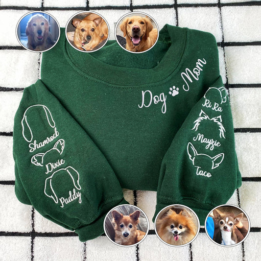 Custom Embroidered Dog Mom Sweatshirt Hoodie with Dog Ear and Name on Sleeve