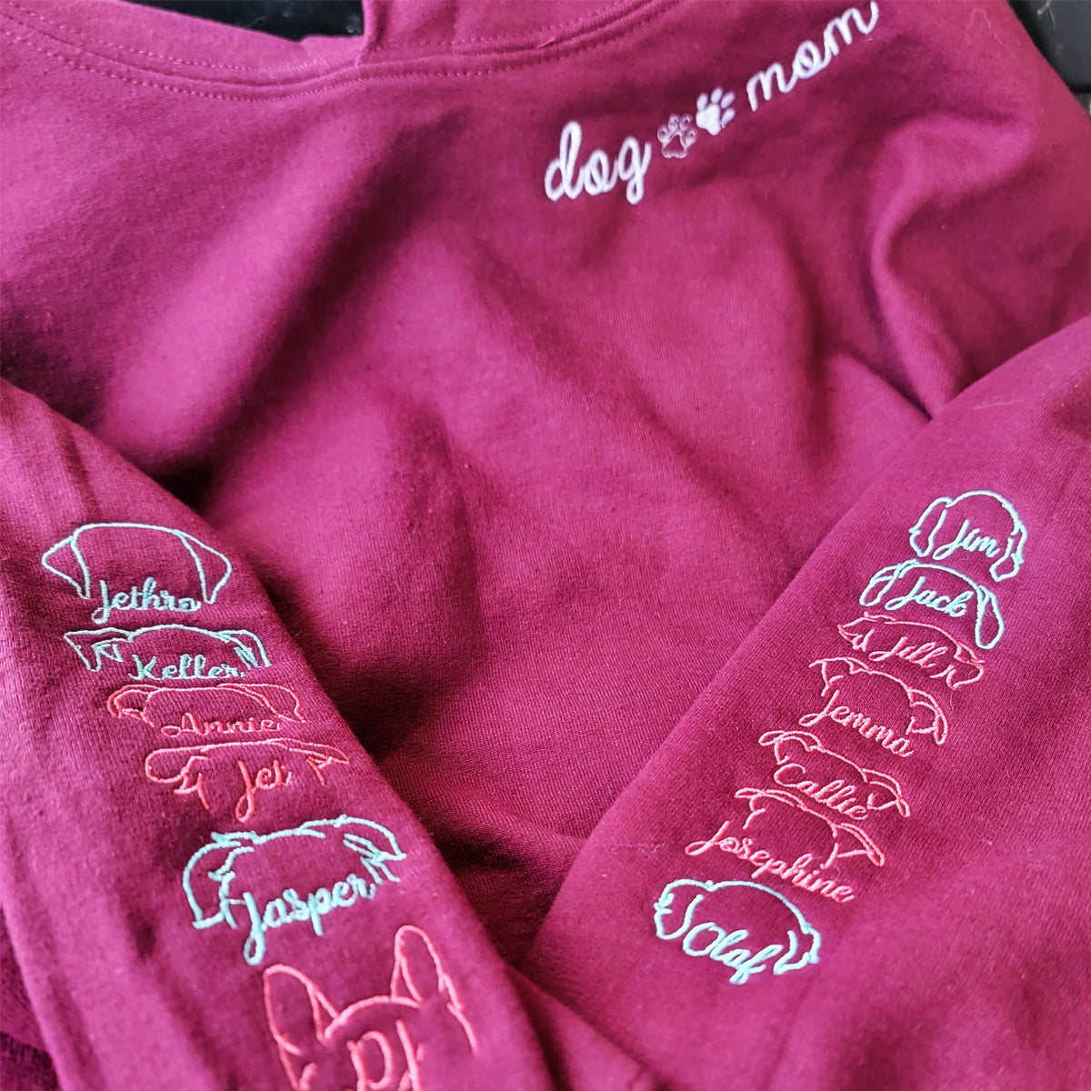 Custom Embroidered Dog Mom Sweatshirt Hoodie with Dog Ear and Name on Sleeve