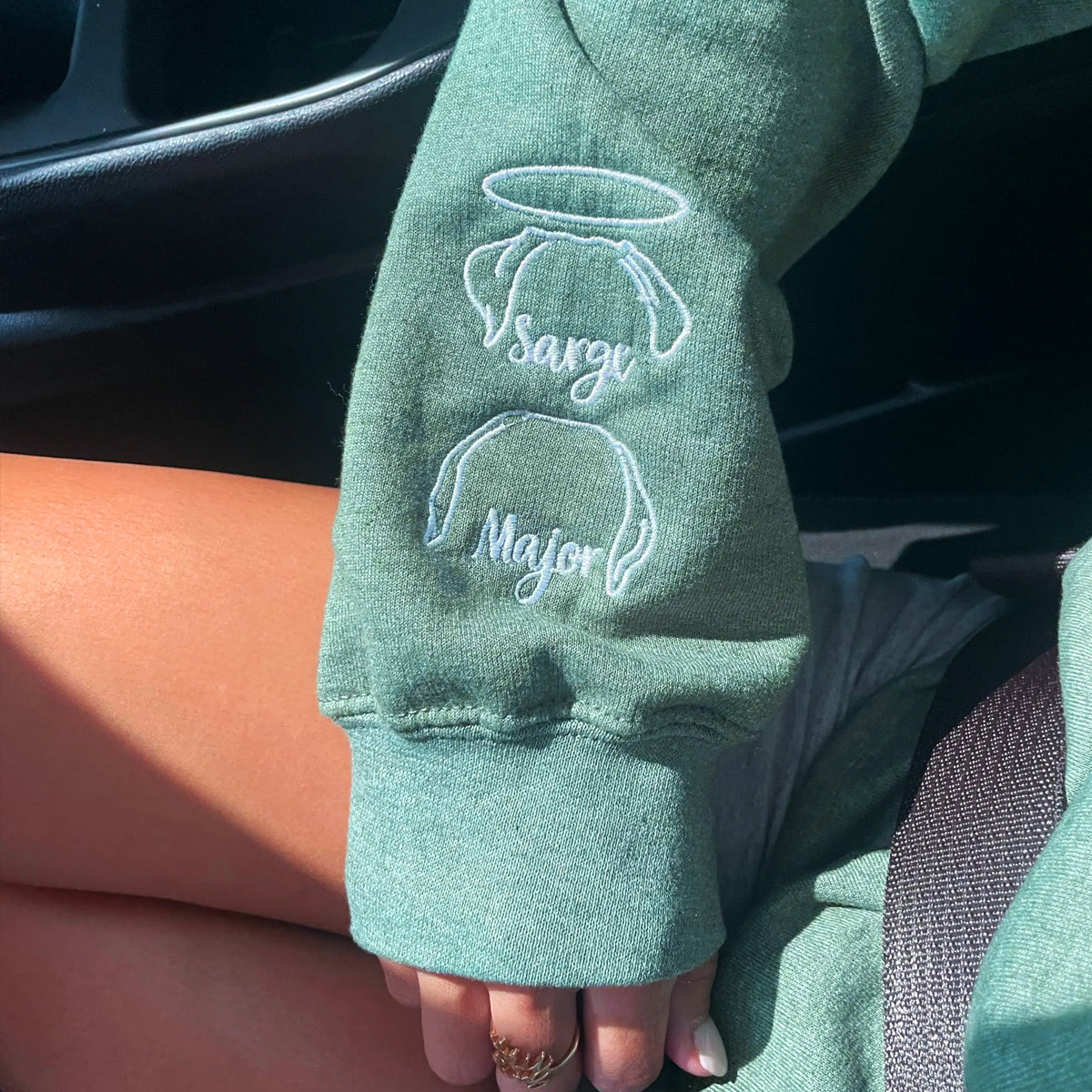 Custom Embroidered Dog Mom Sweatshirt Hoodie with Dog Ear and Name on Sleeve