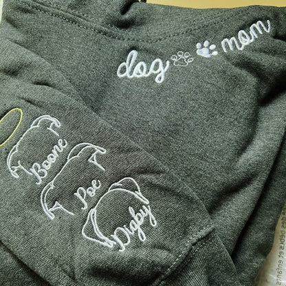 Custom Embroidered Dog Mom Sweatshirt Hoodie with Dog Ear and Name on Sleeve