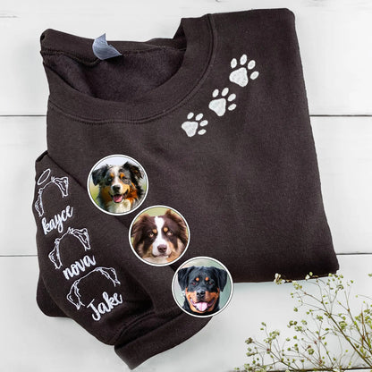 Custom Embroidered Dog Paw on Neckline Sweatshirt Hoodie with Dog Ear and Name on Sleeve