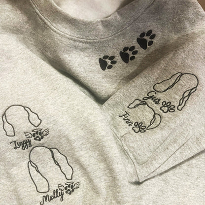 Custom Embroidered Dog Paw on Neckline Sweatshirt Hoodie with Dog Ear and Name on Sleeve