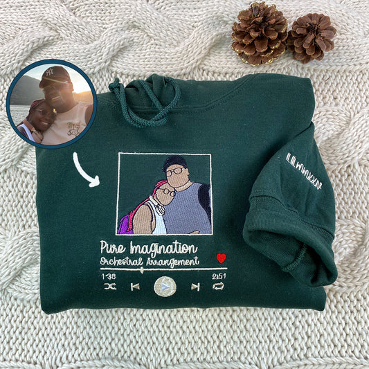 Custom Embroidered Favorite Song Sweatshirt Hoodie with Your Photo Portrait, Perfect Gift for Couples