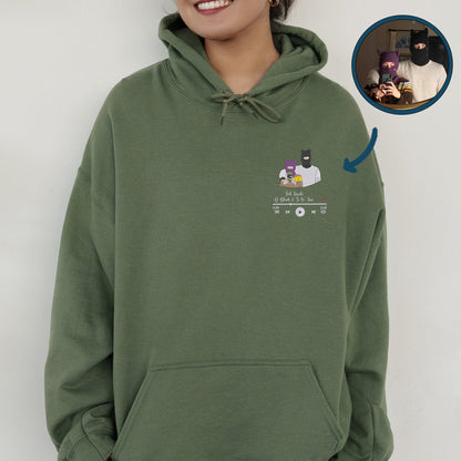 Custom Embroidered Favorite Song Sweatshirt Hoodie with Your Photo Portrait, Perfect Gift for Couples