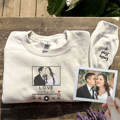 Custom Embroidered Favorite Song Sweatshirt Hoodie with Your Photo Portrait, Perfect Gift for Couples