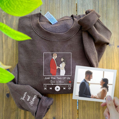 Custom Embroidered Favorite Song Sweatshirt Hoodie with Your Photo Portrait, Perfect Gift for Couples