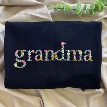 Custom Embroidered Floral Mimi Sweatshirt Hoodie with Names on The Sleeve