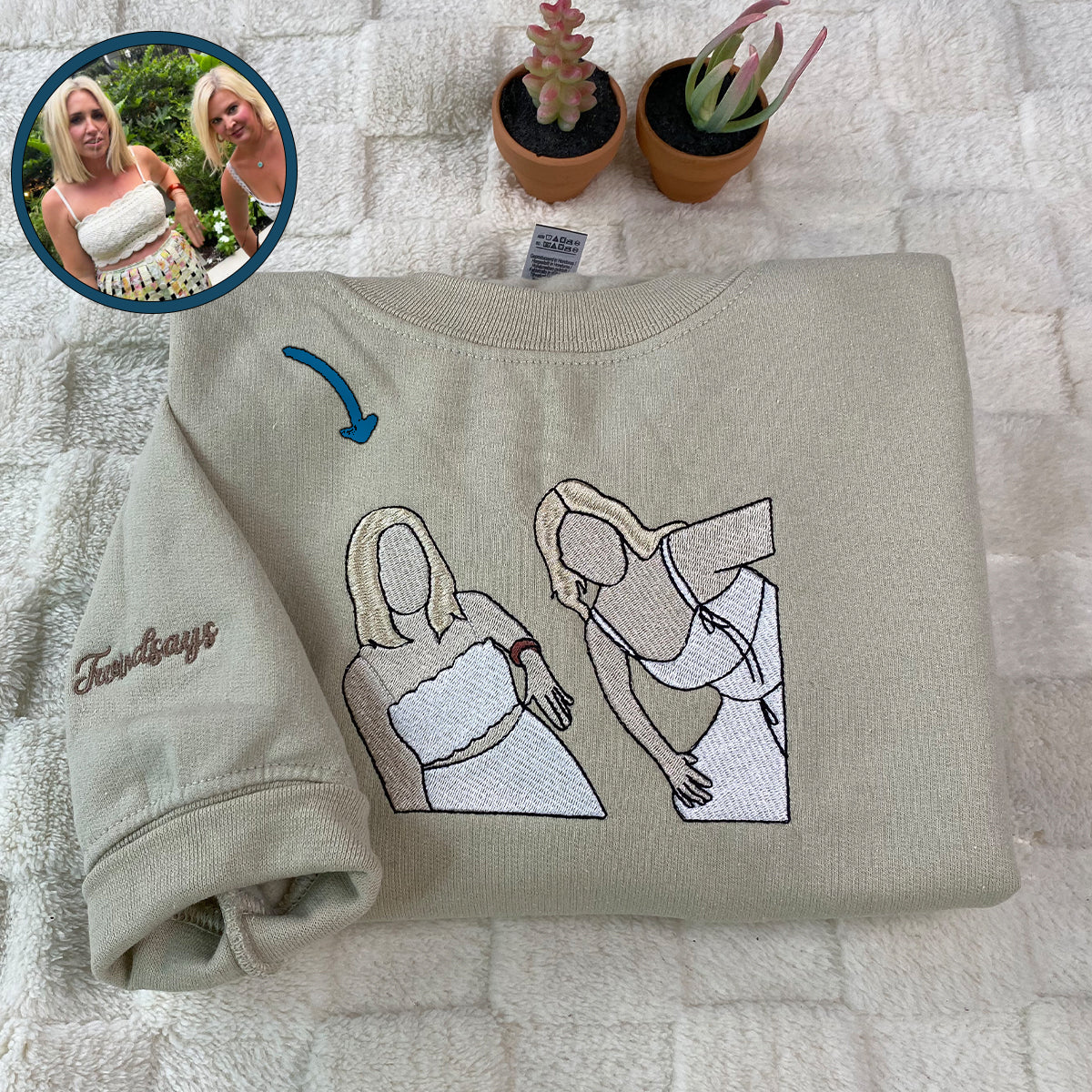 Custom Embroidered Full-Color Best Friends Portrait Sweatshirt Hoodie