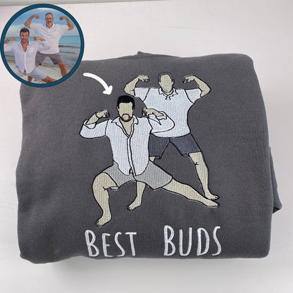 Custom Embroidered Full-Color Best Friends Sweatshirt Hoodie Using Photo with Name on Sleeve