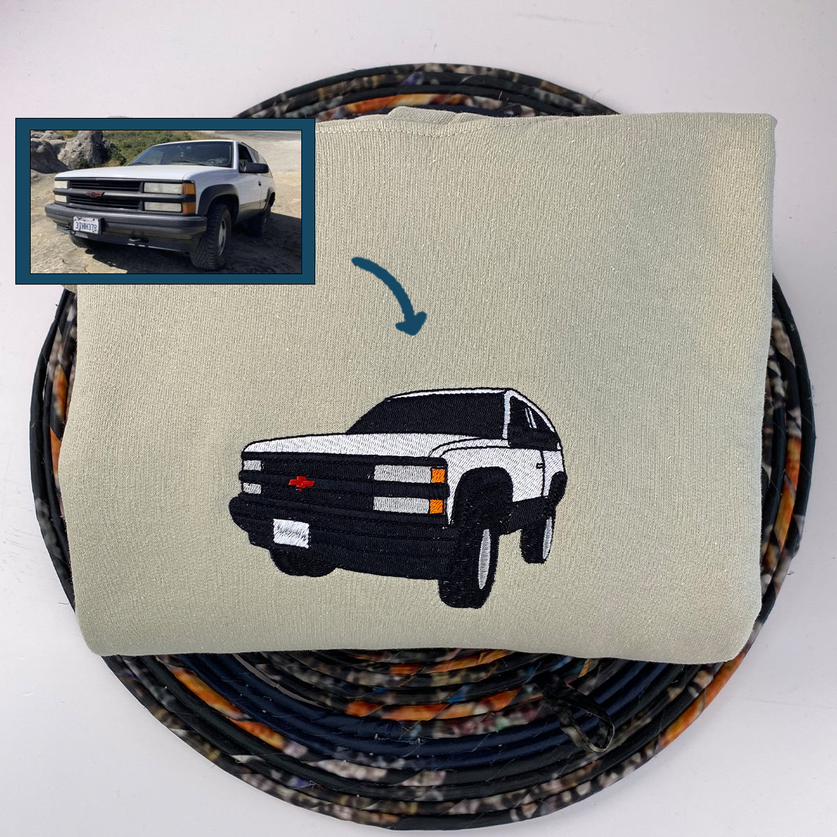 Custom Embroidered Car Portrait Sweatshirt Hoodie - Full-Color Car Photo Gift for Boyfriend