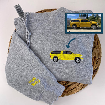 Custom Embroidered Car Portrait Sweatshirt Hoodie - Full-Color Car Photo Gift for Boyfriend