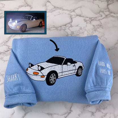 Custom Embroidered Car Portrait Sweatshirt Hoodie - Full-Color Car Photo Gift for Boyfriend