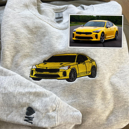 Custom Embroidered Full-Color Car Sweatshirt Hoodie from Your Photo with Initials on Sleeve