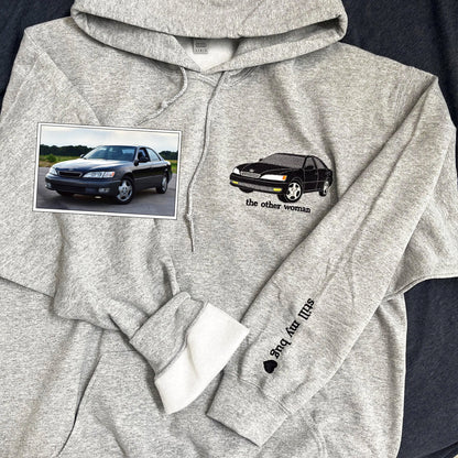 Custom Embroidered Full-Color Car Sweatshirt Hoodie from Your Photo with Initials on Sleeve