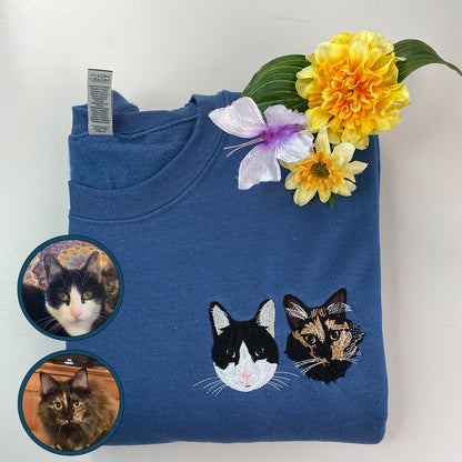 Custom Embroidered Full-Color Cat Dad Sweatshirt Hoodie Using Cat Photo