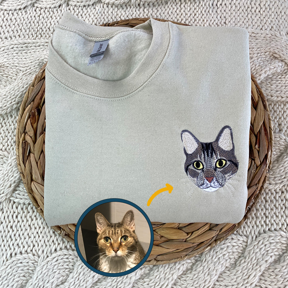 Custom Embroidered Full-Color Cat Dad Sweatshirt Hoodie Using Cat Photo