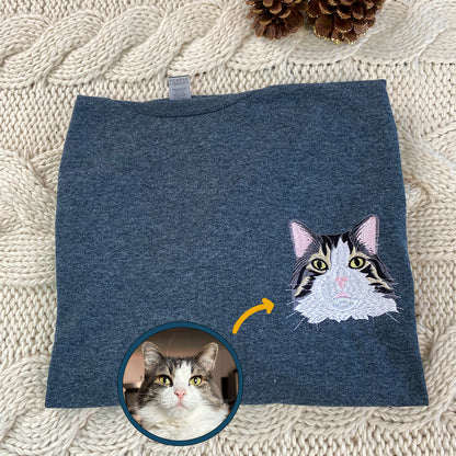 Custom Embroidered Full-Color Cat Dad Sweatshirt Hoodie Using Cat Photo