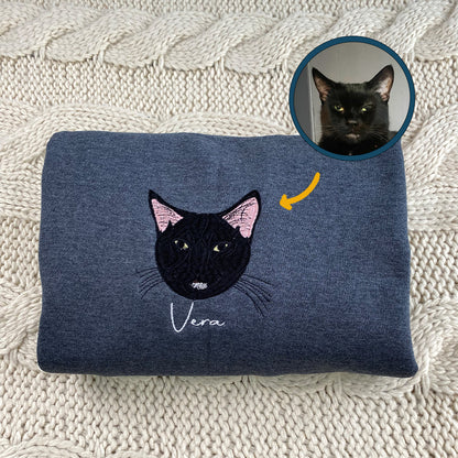 Custom Embroidered Full-Color Cat Dad Sweatshirt Hoodie Using Cat Photo