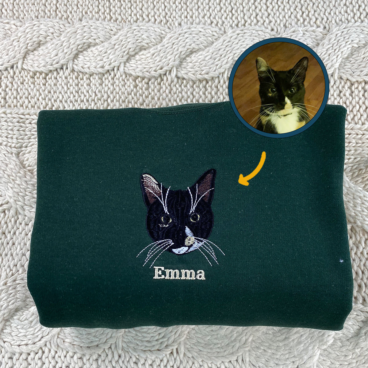 Custom Embroidered Full-Color Cat Mom Sweatshirt Hoodie from Your Photo with Names