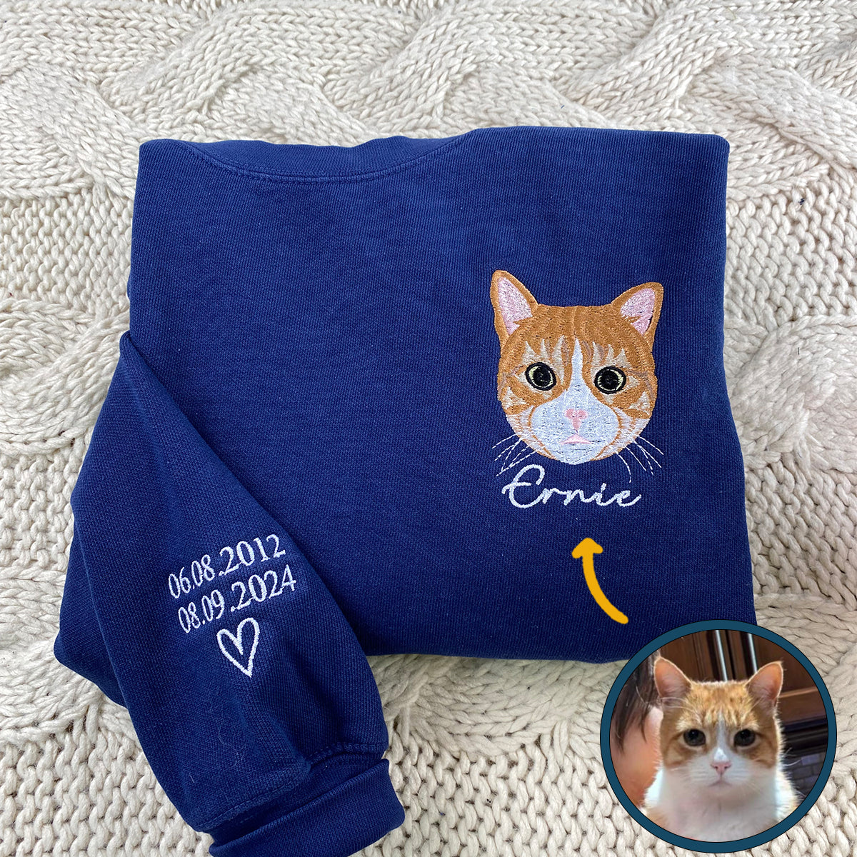 Custom Embroidered Full-Color Cat Mom Sweatshirt Hoodie from Your Photo with Names