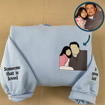Custom Embroidered Full-Color Dad and Daughter Portrait Sweatshirt Hoodie with Initial on Sleeve