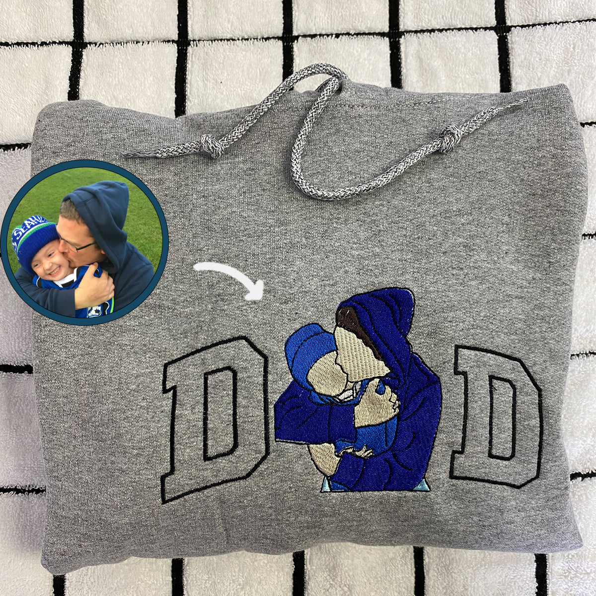 Custom Embroidered Full-Color Dad and Son Photo Sweatshirt Hoodie