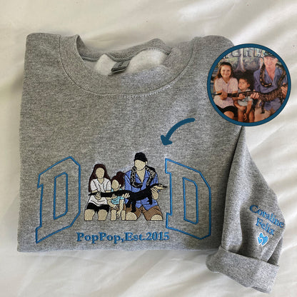 Custom Embroidered Full-Color Dad and Son Photo Sweatshirt Hoodie