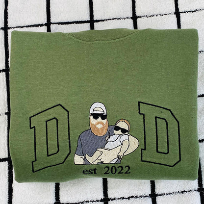 Custom Embroidered Full-Color Dad and Son Photo Sweatshirt Hoodie