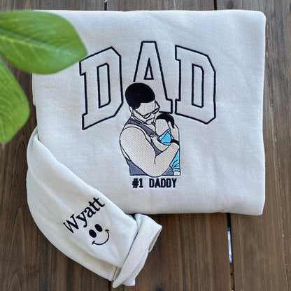 Custom Embroidered Full-Color Dad and Son Photo Sweatshirt Hoodie