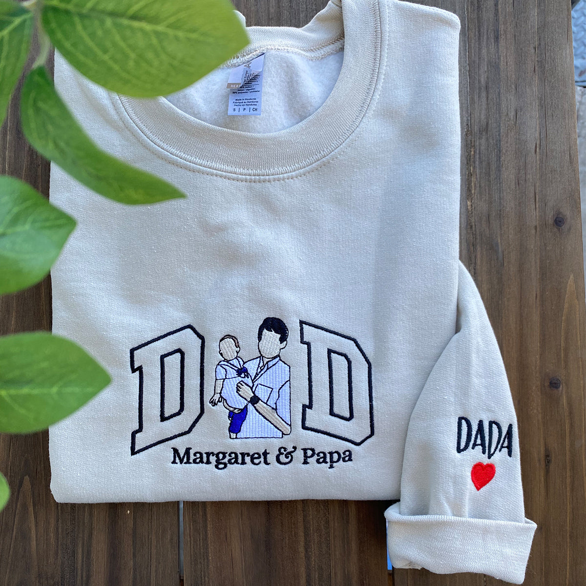 Custom Embroidered Full-Color Dad and Son Photo Sweatshirt Hoodie