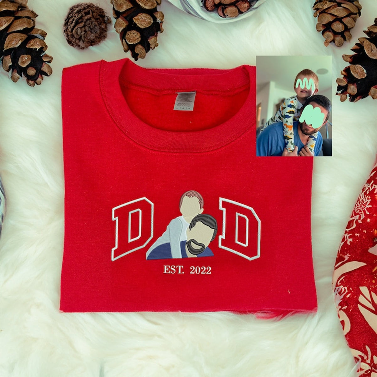 Custom Embroidered Full-Color Dad and Son Photo Sweatshirt Hoodie